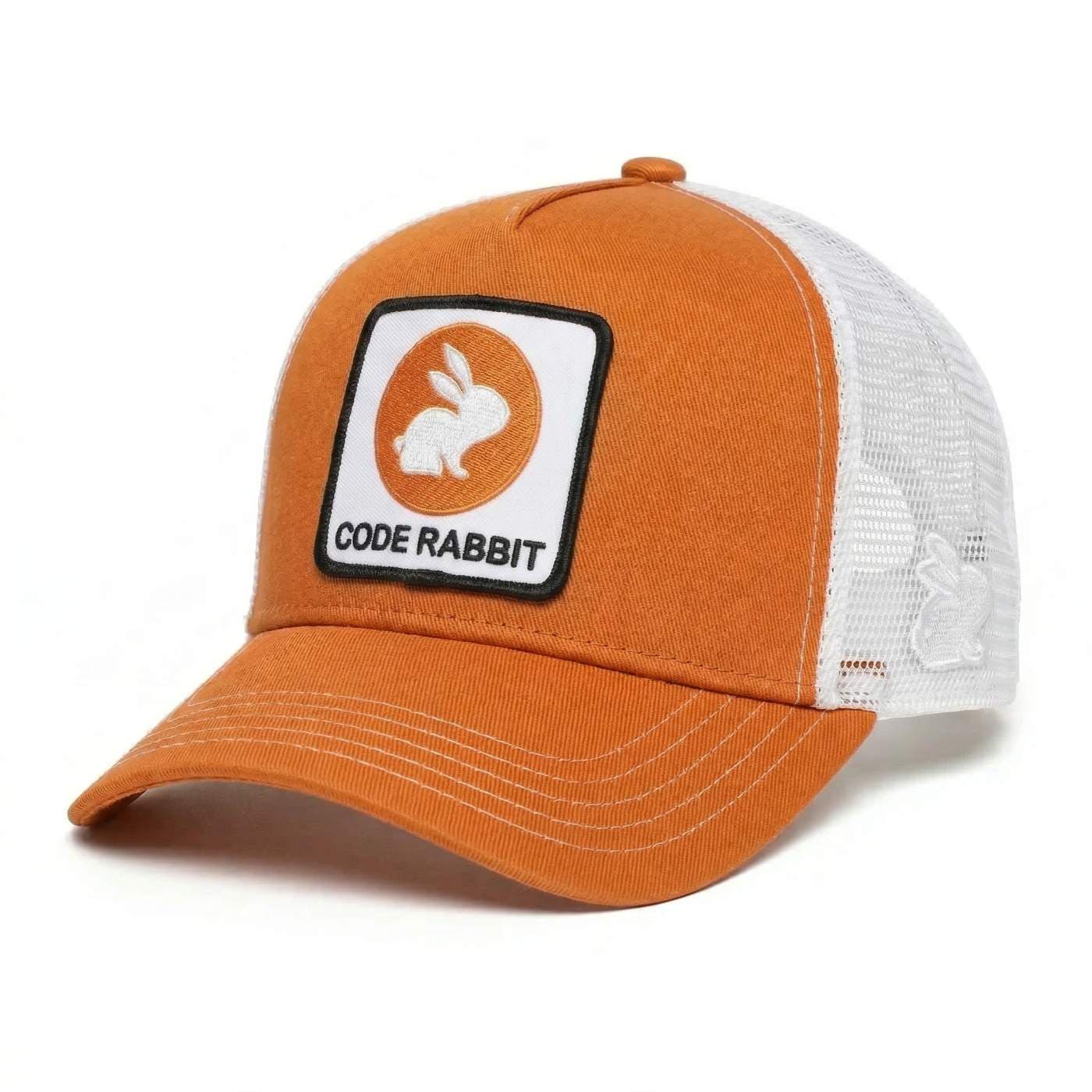 Code Rabbit Hat Orange Cap White Strap Multiple Patches